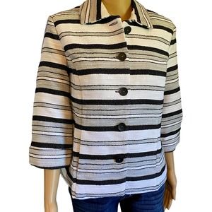 Women's Crop Jacket Black White Lined Pockets Button Collar NWT PS